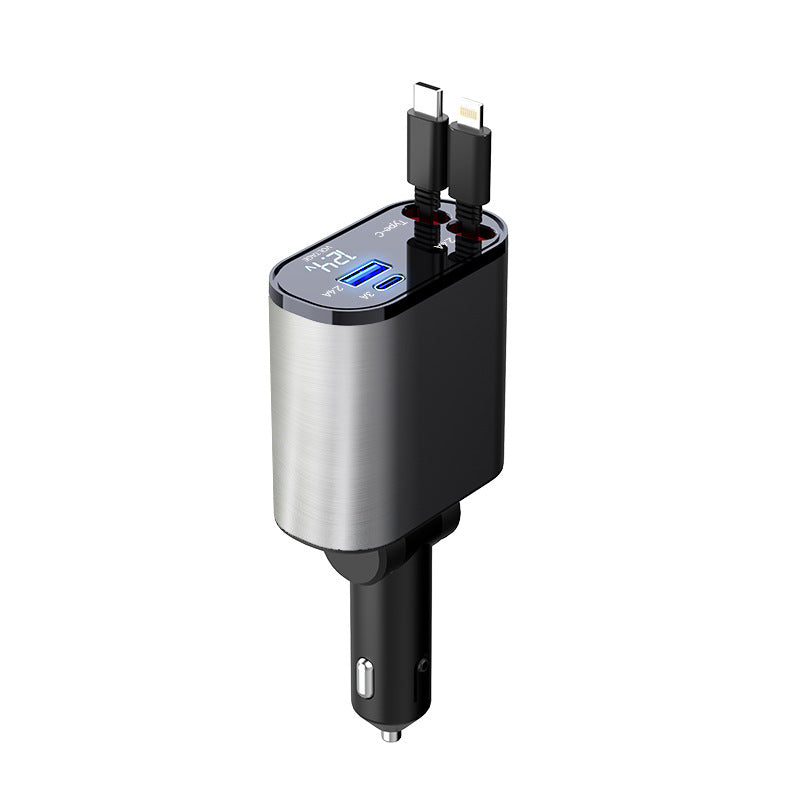 Car Multi-functional Charger:4-in-1 Retractable Charging Cable