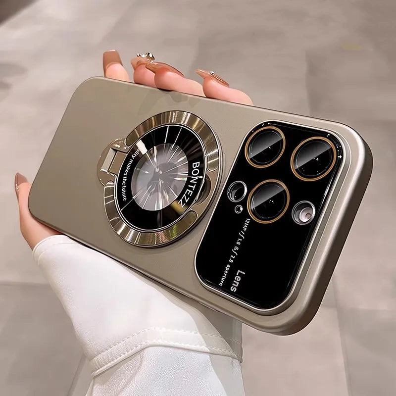 360° Rotatable Magnetic Case with Enhanced Camera Protection and Metal Accents