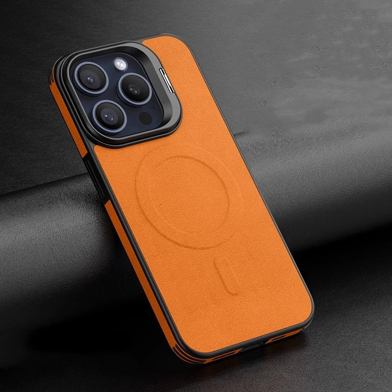 Magnetic Leather Case with Hidden Stand and Metal Camera Frame: All-in-One Protection