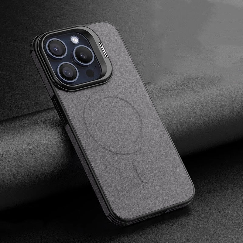 Magnetic Leather Case with Hidden Stand and Metal Camera Frame: All-in-One Protection