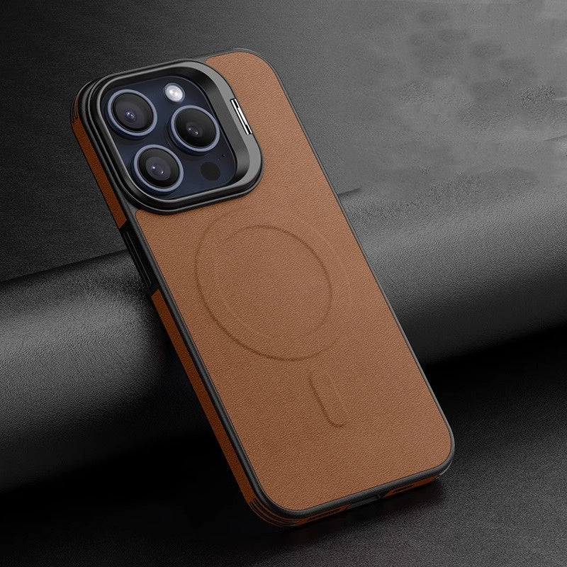 Magnetic Leather Case with Hidden Stand and Metal Camera Frame: All-in-One Protection