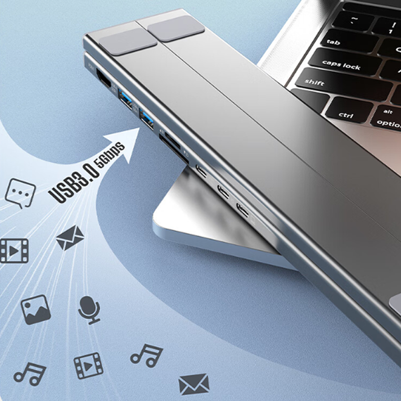 8-in-1 Retractable Laptop Stand Hub – 4K HDMI, USB Ports