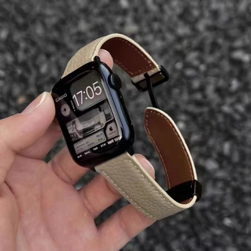 Lychee Pattern Leather Magnetic Buckle for Apple Watch Band
