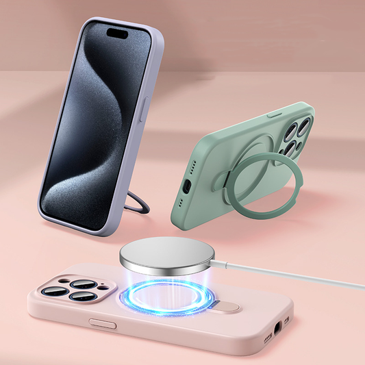 FlexGuard Liquid Silicone Case – Built-in Stand & MagSafe Compatible