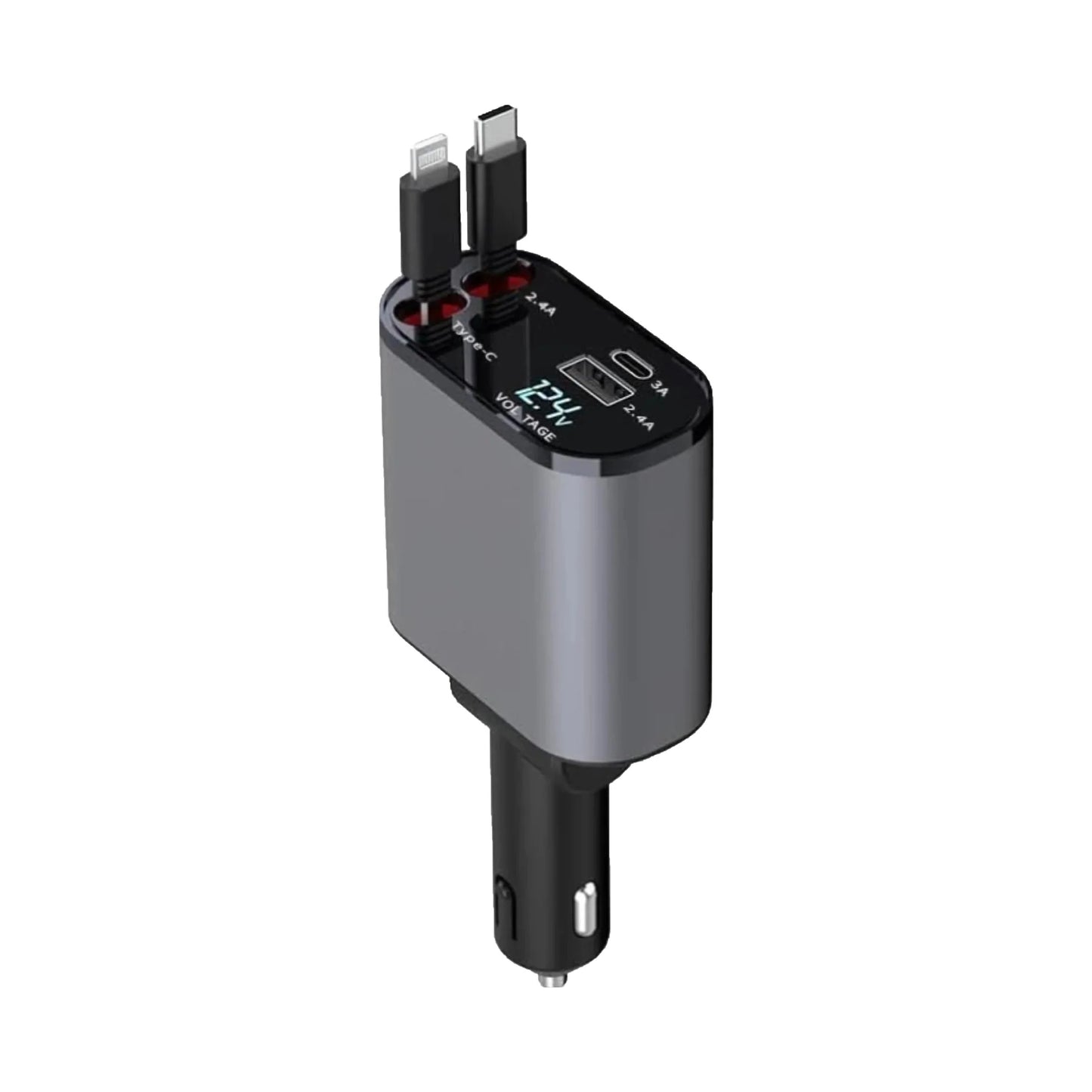 Car Multi-functional Charger:4-in-1 Retractable Charging Cable