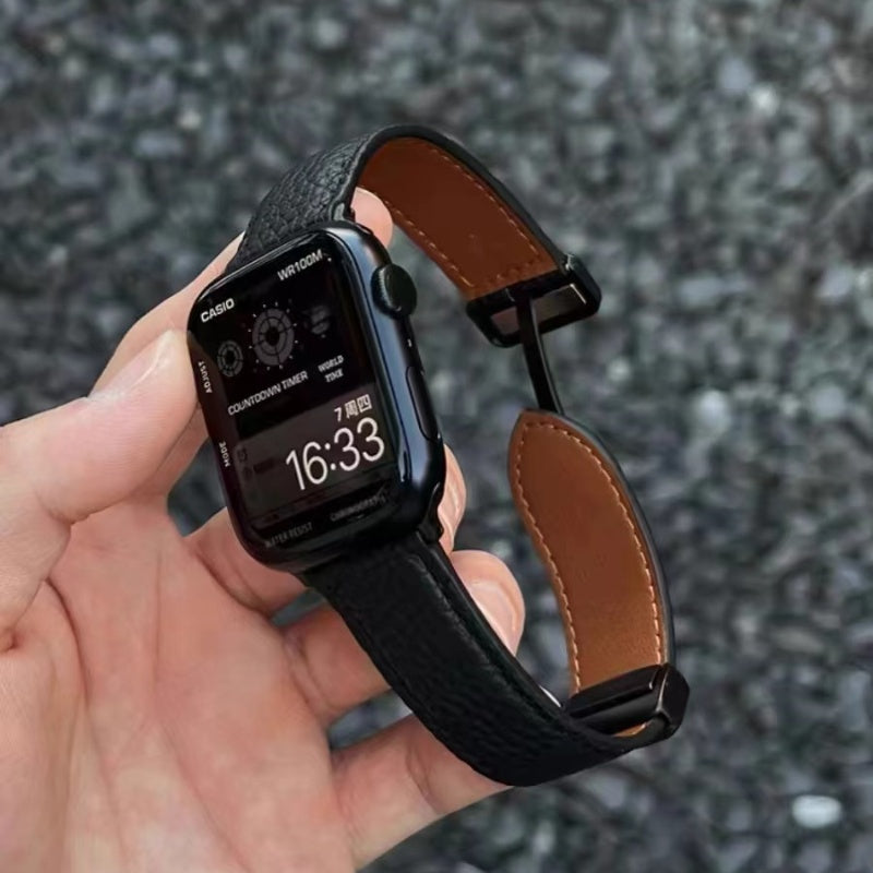 Lychee Pattern Leather Magnetic Buckle for Apple Watch Band