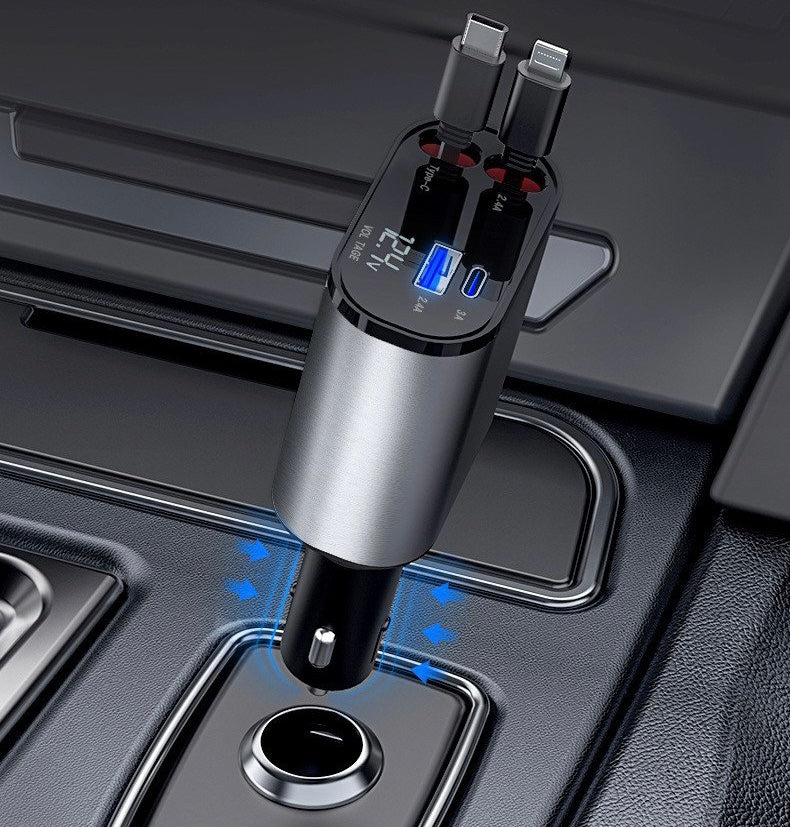Car Multi-functional Charger:4-in-1 Retractable Charging Cable