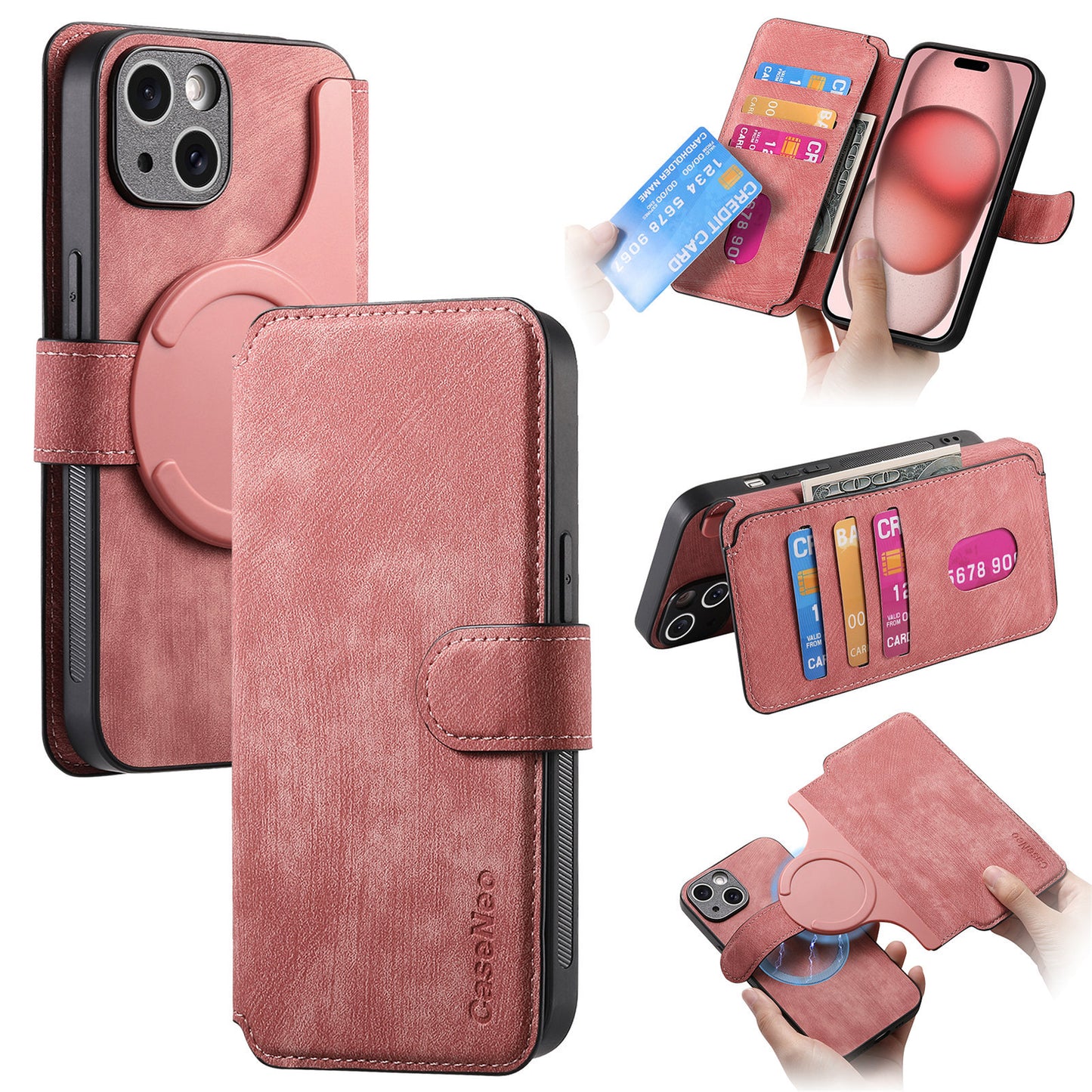 Leather Wallet Phone Case – Detachable Design & Wireless Charging Compatible