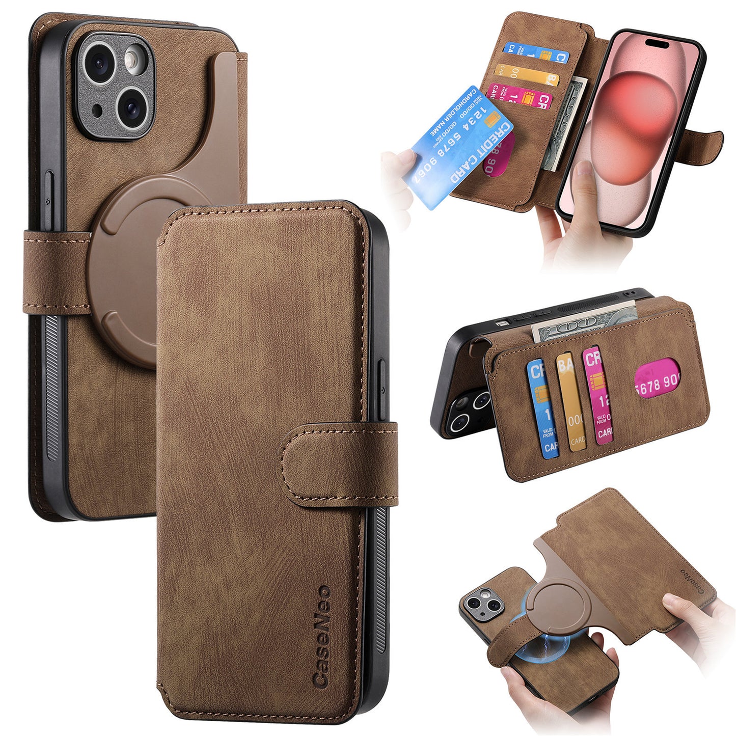 Leather Wallet Phone Case – Detachable Design & Wireless Charging Compatible
