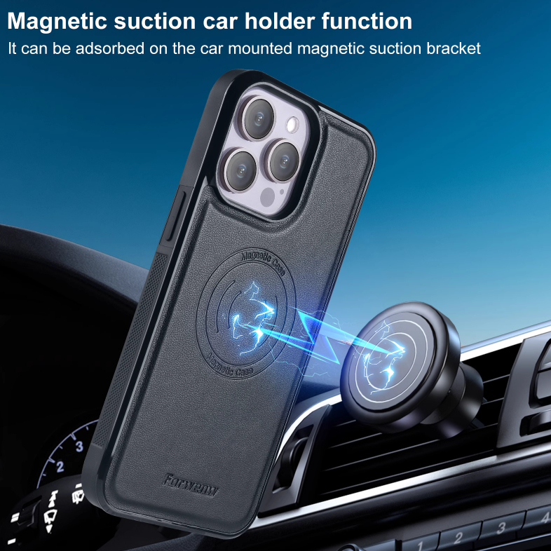 Executive Leather Cardholder Phone Case – Magnetic Charging & Built-In Stand