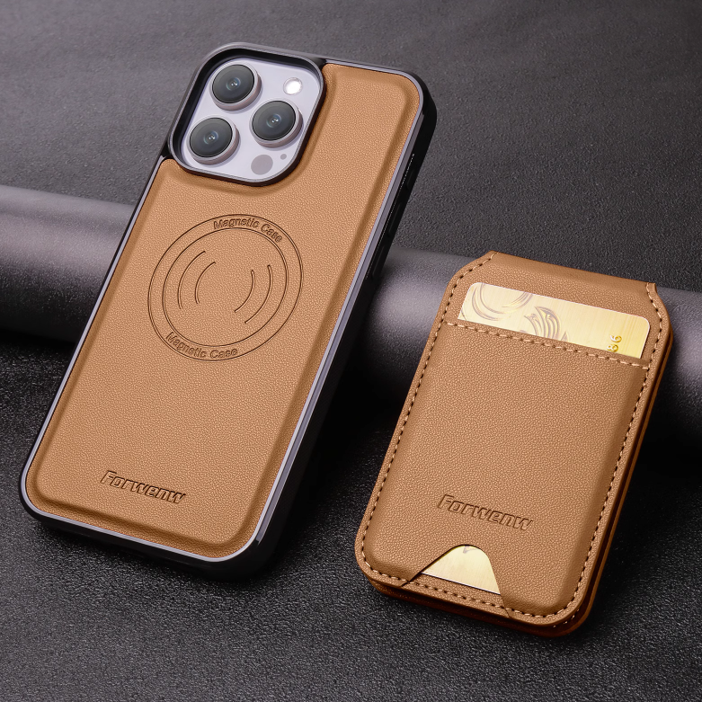 Executive Leather Cardholder Phone Case – Magnetic Charging & Built-In Stand