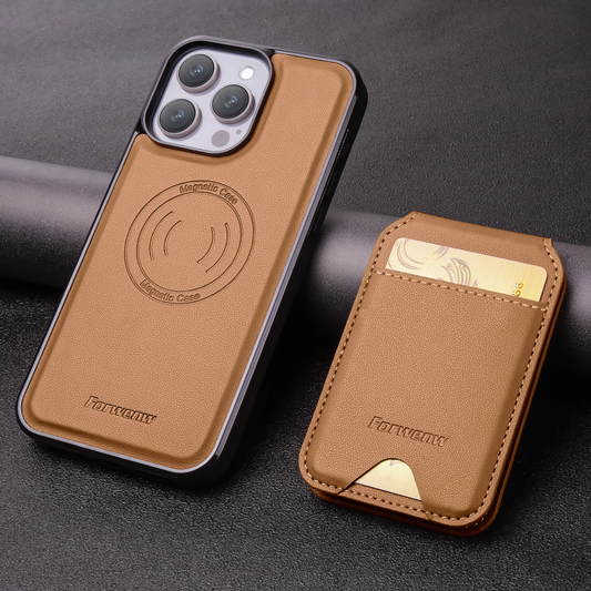 Executive Leather Cardholder Phone Case – Magnetic Charging & Built-In Stand