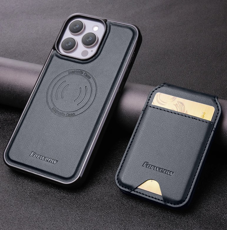 Executive Leather Cardholder Phone Case – Magnetic Charging & Built-In Stand