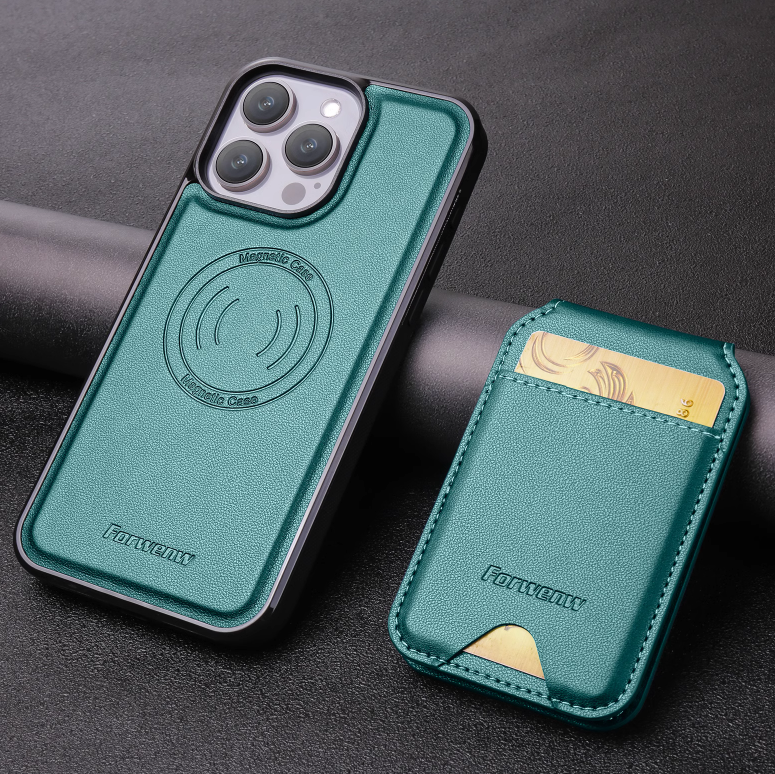 Executive Leather Cardholder Phone Case – Magnetic Charging & Built-In Stand
