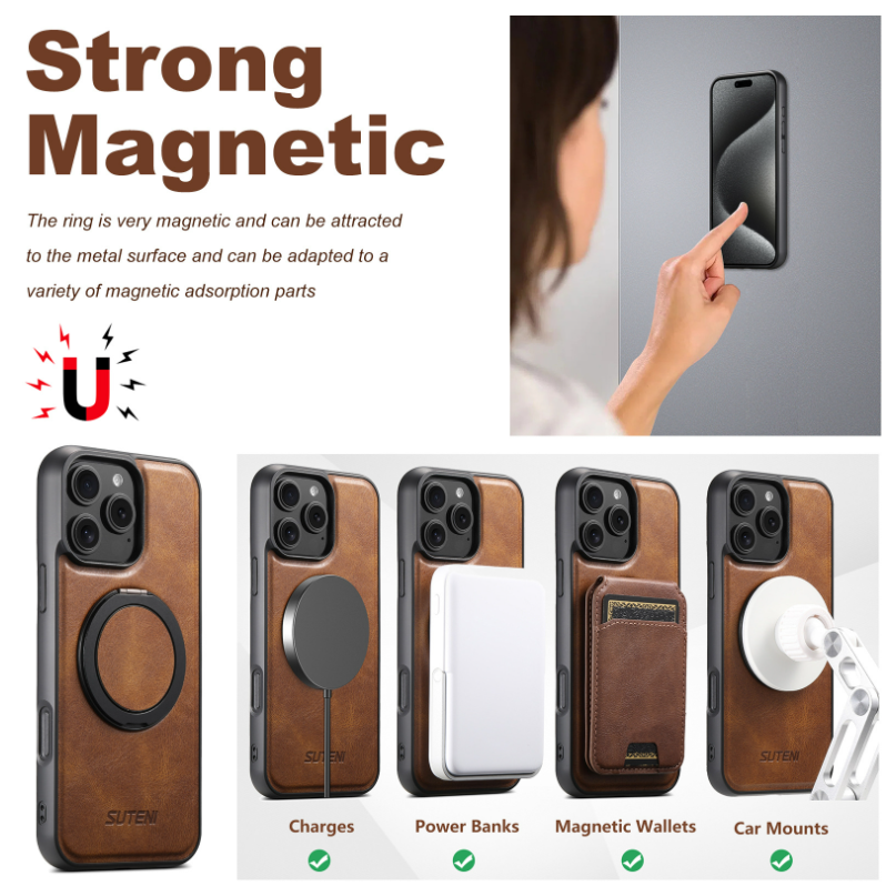EliteCraft Premium Leather Case – 360° Rotatable Stand & MagSafe Compatible
