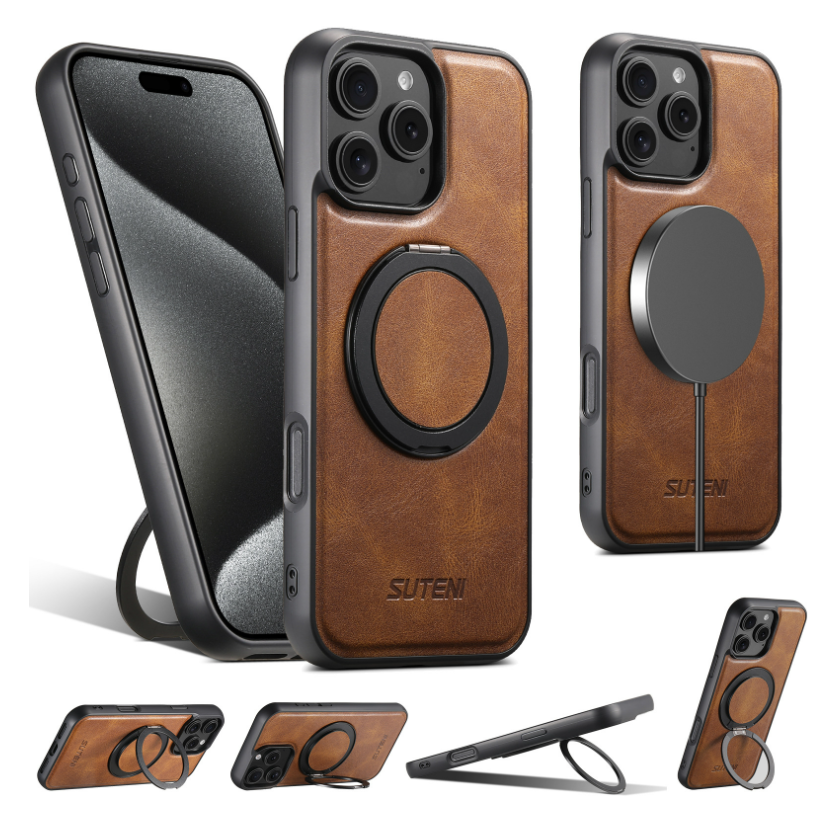 EliteCraft Premium Leather Case – 360° Rotatable Stand & MagSafe Compatible