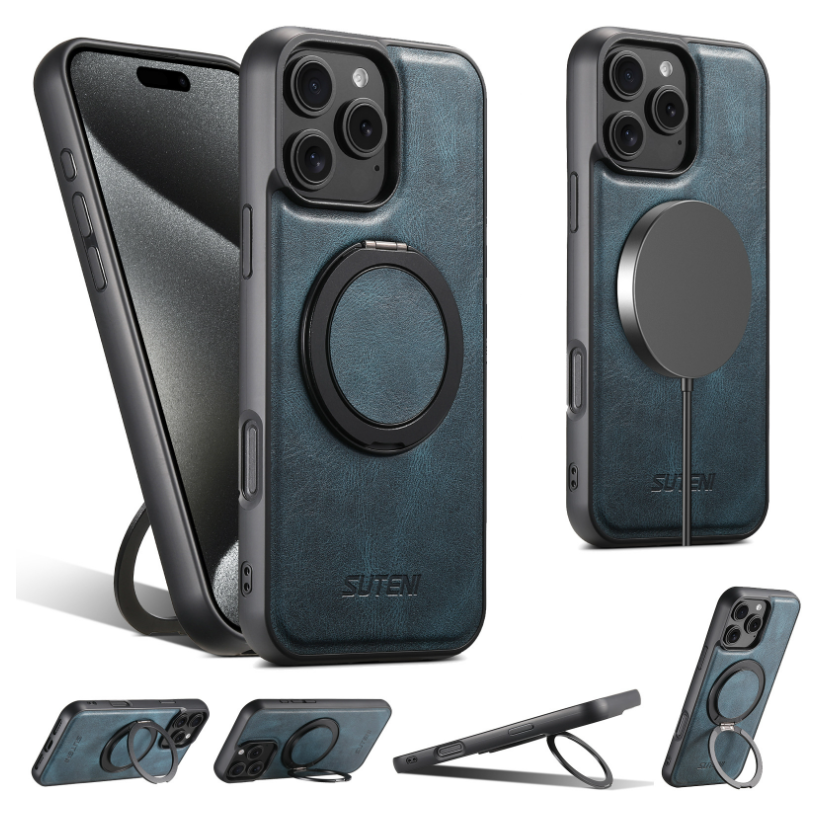 EliteCraft Premium Leather Case – 360° Rotatable Stand & MagSafe Compatible