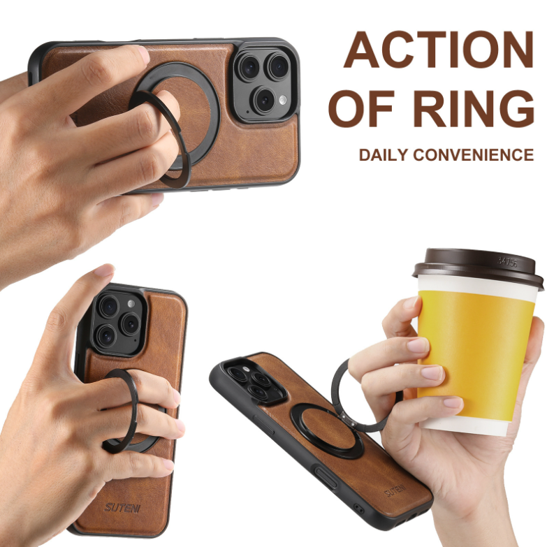 EliteCraft Premium Leather Case – 360° Rotatable Stand & MagSafe Compatible