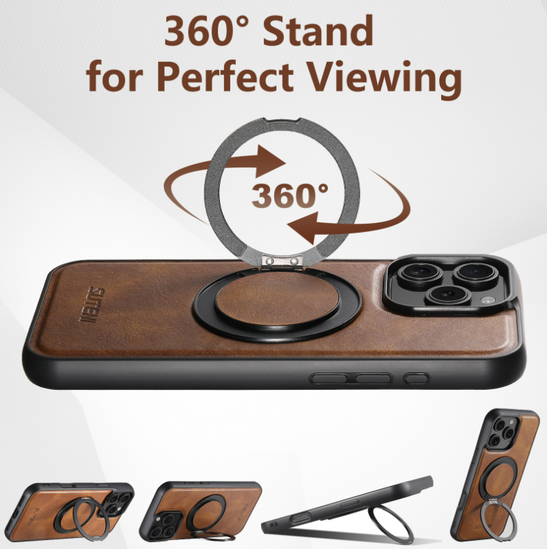 EliteCraft Premium Leather Case – 360° Rotatable Stand & MagSafe Compatible