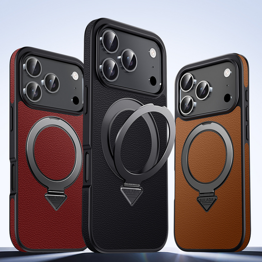 PrimeLuxe Magnetic Leather Case – Elegant Protection with Kickstand