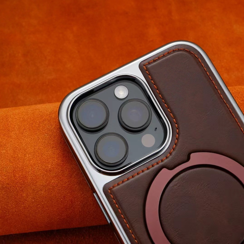 AurumLuxe Leather Kickstand Case – Premium Texture & MagSafe Support