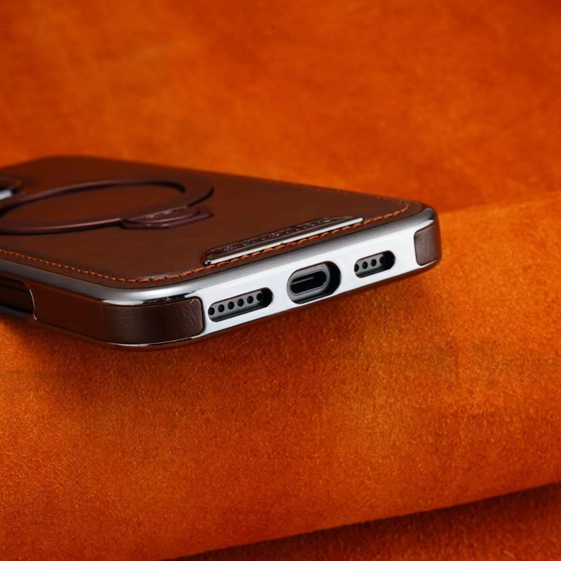 AurumLuxe Leather Kickstand Case – Premium Texture & MagSafe Support