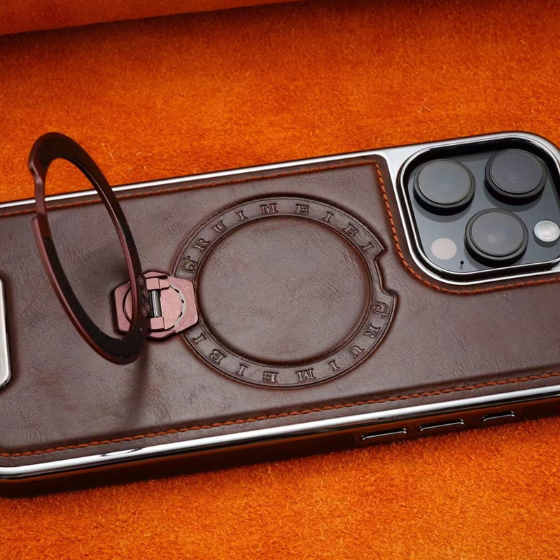AurumLuxe Leather Kickstand Case – Premium Texture & MagSafe Support