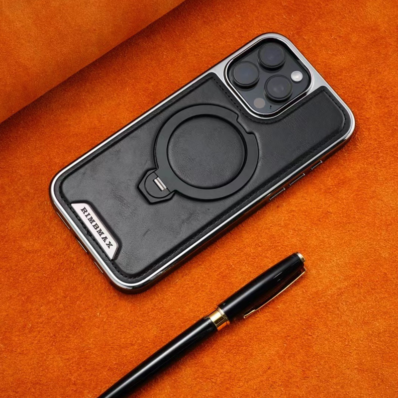AurumLuxe Leather Kickstand Case – Premium Texture & MagSafe Support