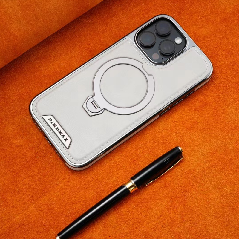 AurumLuxe Leather Kickstand Case – Premium Texture & MagSafe Support