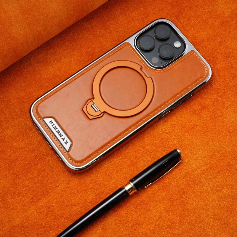 AurumLuxe Leather Kickstand Case – Premium Texture & MagSafe Support