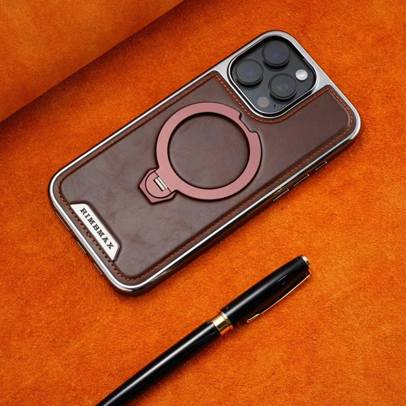 AurumLuxe Leather Kickstand Case – Premium Texture & MagSafe Support