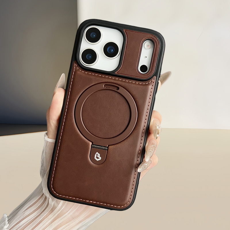 Full-Coverage Shockproof Leather Magnetic Stand iPhone Case