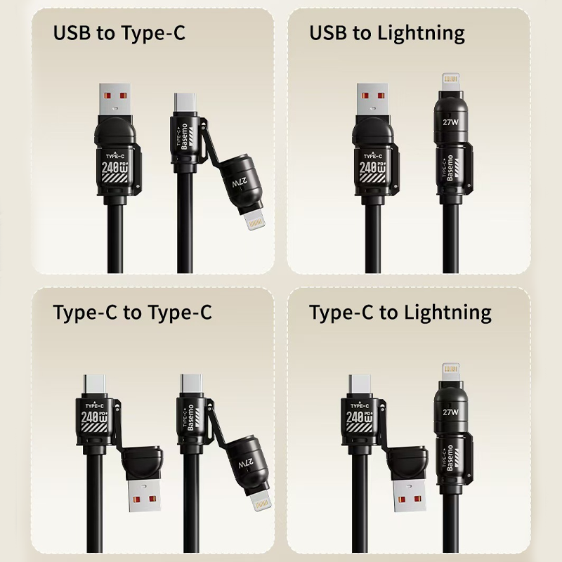 TrustCore 4-in-1 Spring Cable – 240W Ultra-Fast Charging, CarPlay Ready