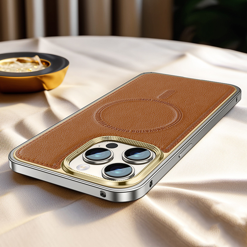 ElegantEdge Snap-On Metal Frame Leather Case – Magnetic Compatible