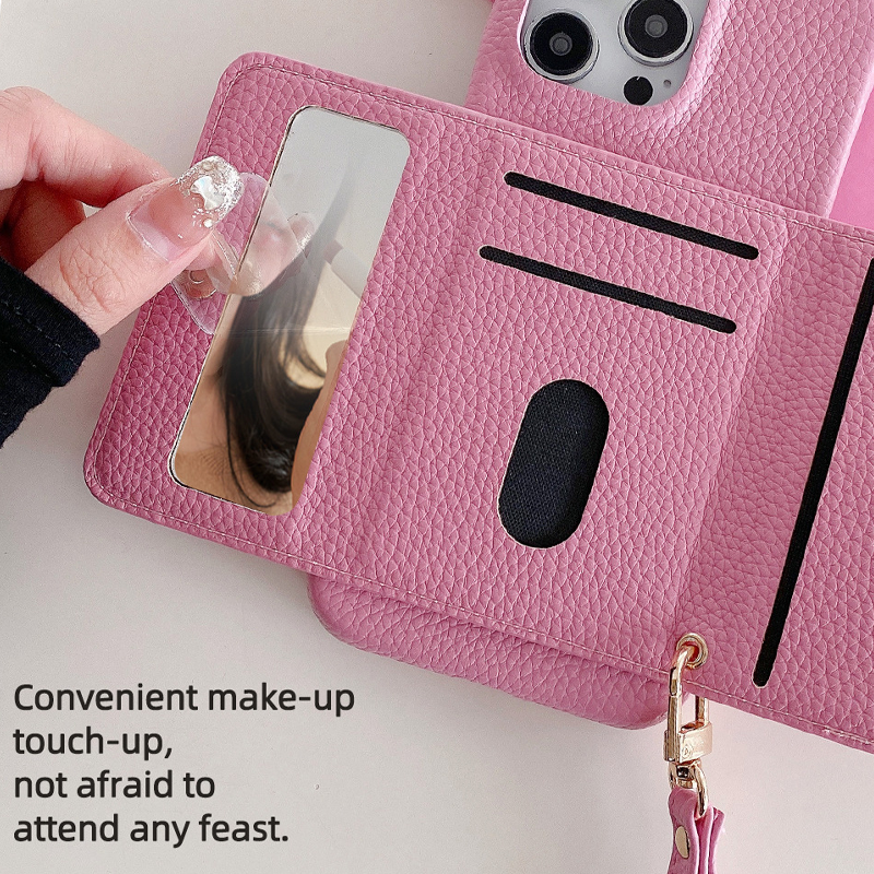 VogueSkin Wallet Case – Premium Leather, Card Holder & Hidden Makeup Mirror