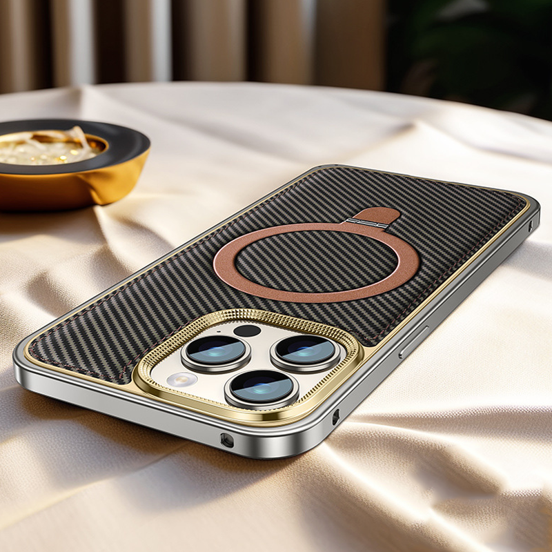 TechNova Metal Frame Carbon Fiber Case – Magnetic Compatible & Built-in Stand