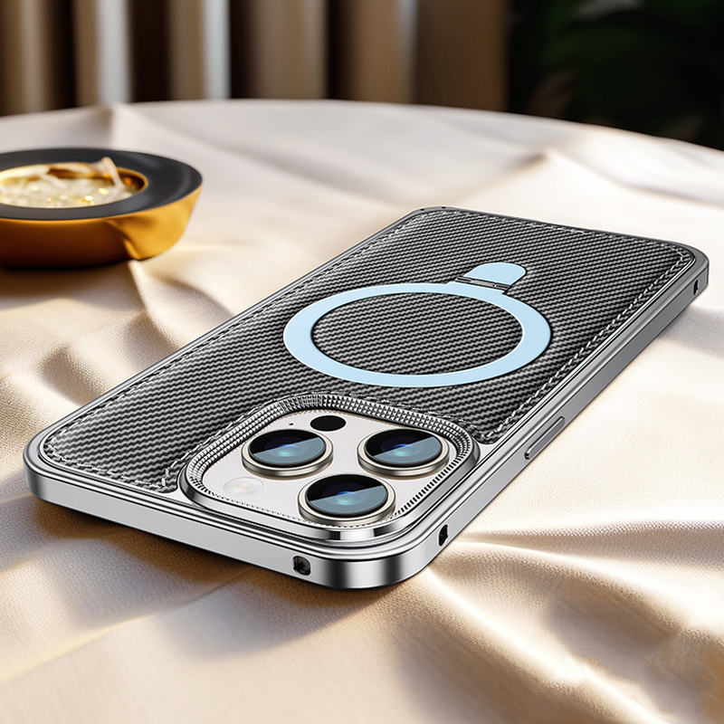 TechNova Metal Frame Carbon Fiber Case – Magnetic Compatible & Built-in Stand
