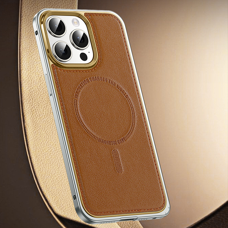 ElegantEdge Snap-On Metal Frame Leather Case – Magnetic Compatible