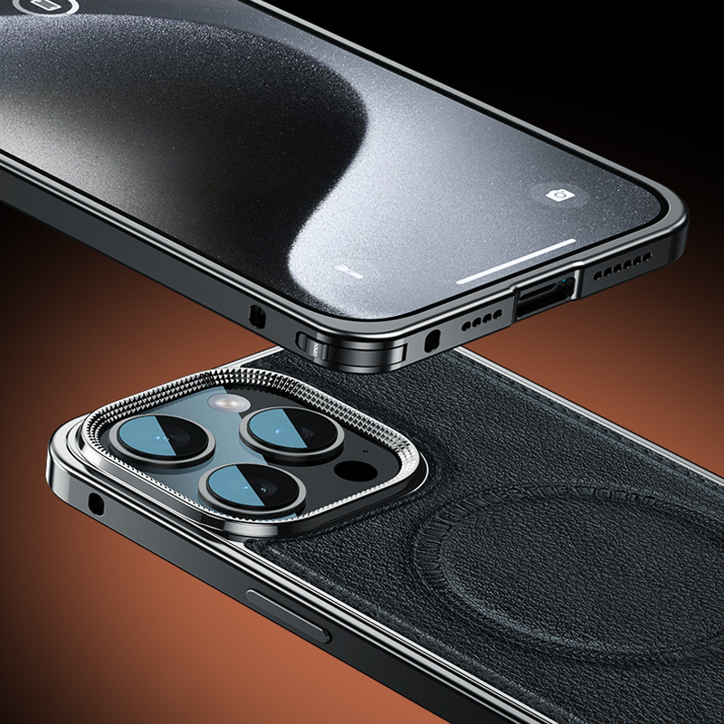ElegantEdge Snap-On Metal Frame Leather Case – Magnetic Compatible