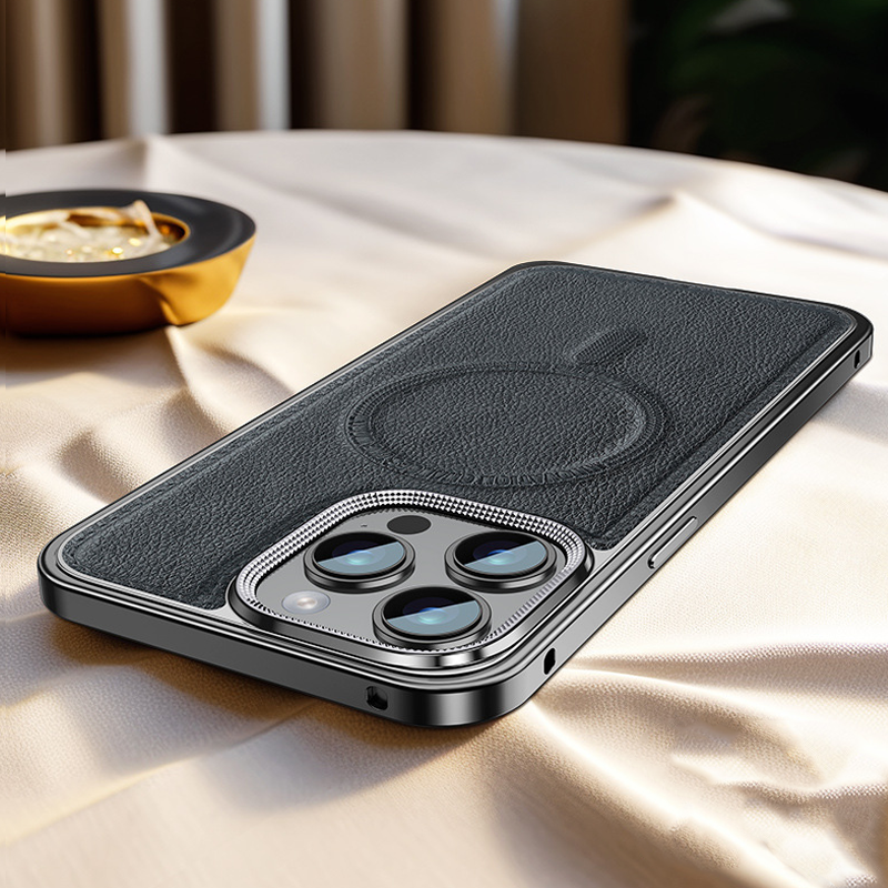 ElegantEdge Snap-On Metal Frame Leather Case – Magnetic Compatible