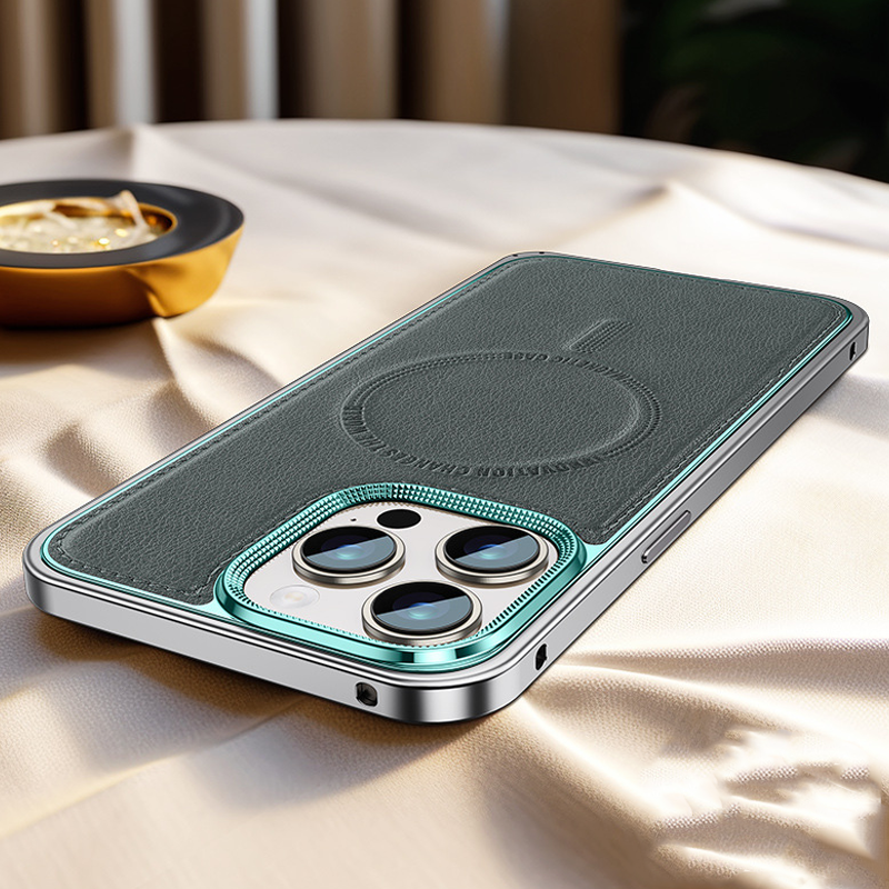 ElegantEdge Snap-On Metal Frame Leather Case – Magnetic Compatible