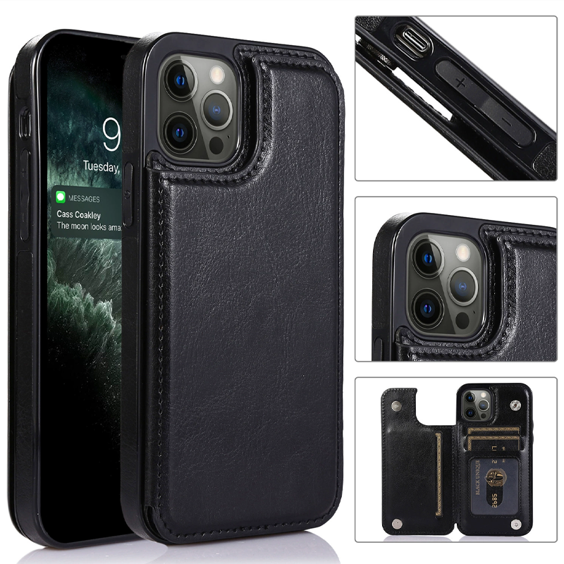 AurumLuxe Flip Wallet Case – Leather Texture, Card Slots & MagSafe Compatible