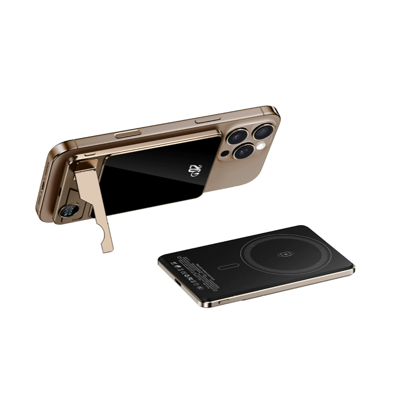 Slim Power Bank with Stand – Magnetic Charging & Power Display