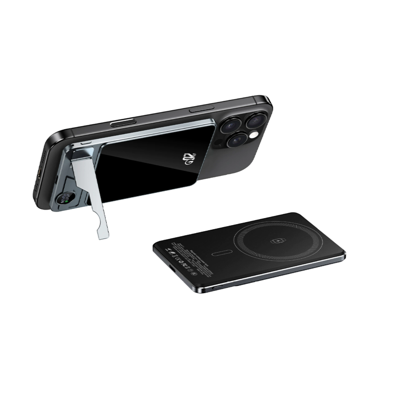 Slim Power Bank with Stand – Magnetic Charging & Power Display