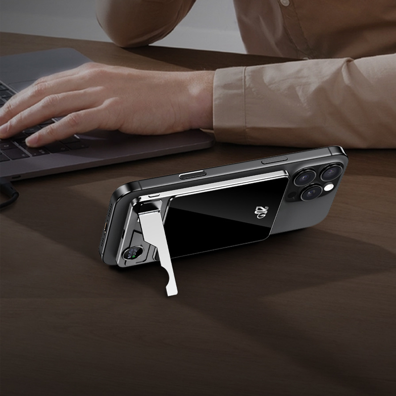 Slim Power Bank with Stand – Magnetic Charging & Power Display