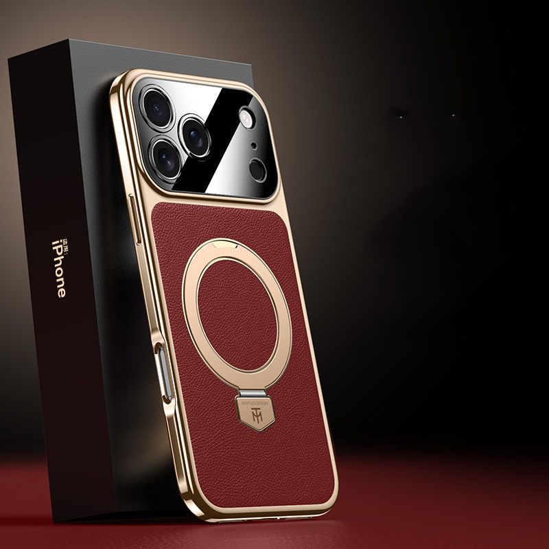 AurumLuxe ProLeather Case – Timeless Texture, Kickstand & MagSafe Support