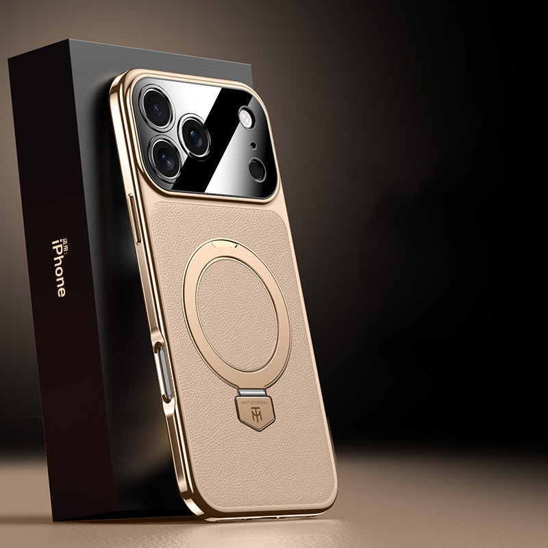 AurumLuxe ProLeather Case – Timeless Texture, Kickstand & MagSafe Support