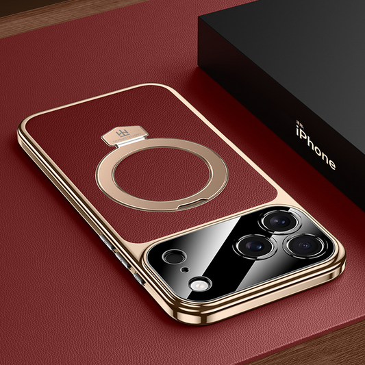 AurumLuxe ProLeather Case – Timeless Texture, Kickstand & MagSafe Support