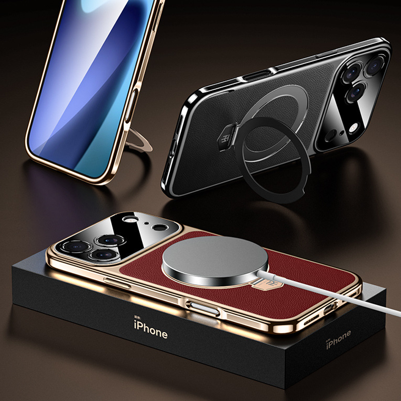 AurumLuxe ProLeather Case – Timeless Texture, Kickstand & MagSafe Support