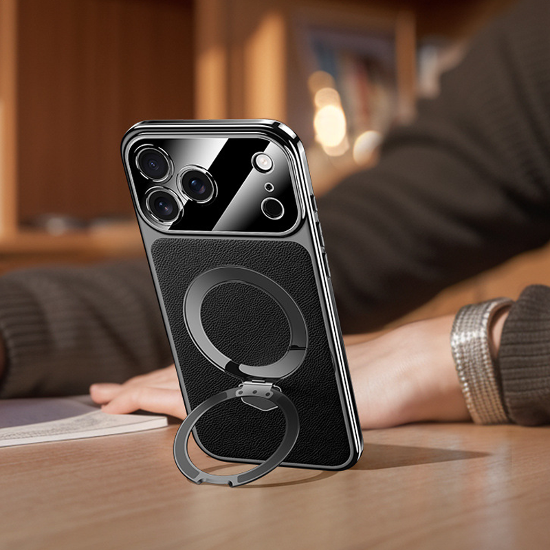 AurumLuxe ProLeather Case – Timeless Texture, Kickstand & MagSafe Support
